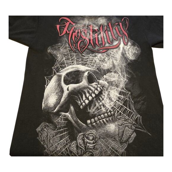 Hostility Mens Graphic Tshirt Black Size Large Skull Cobwebs Roses Punk Grunge - Picture 4 of 7